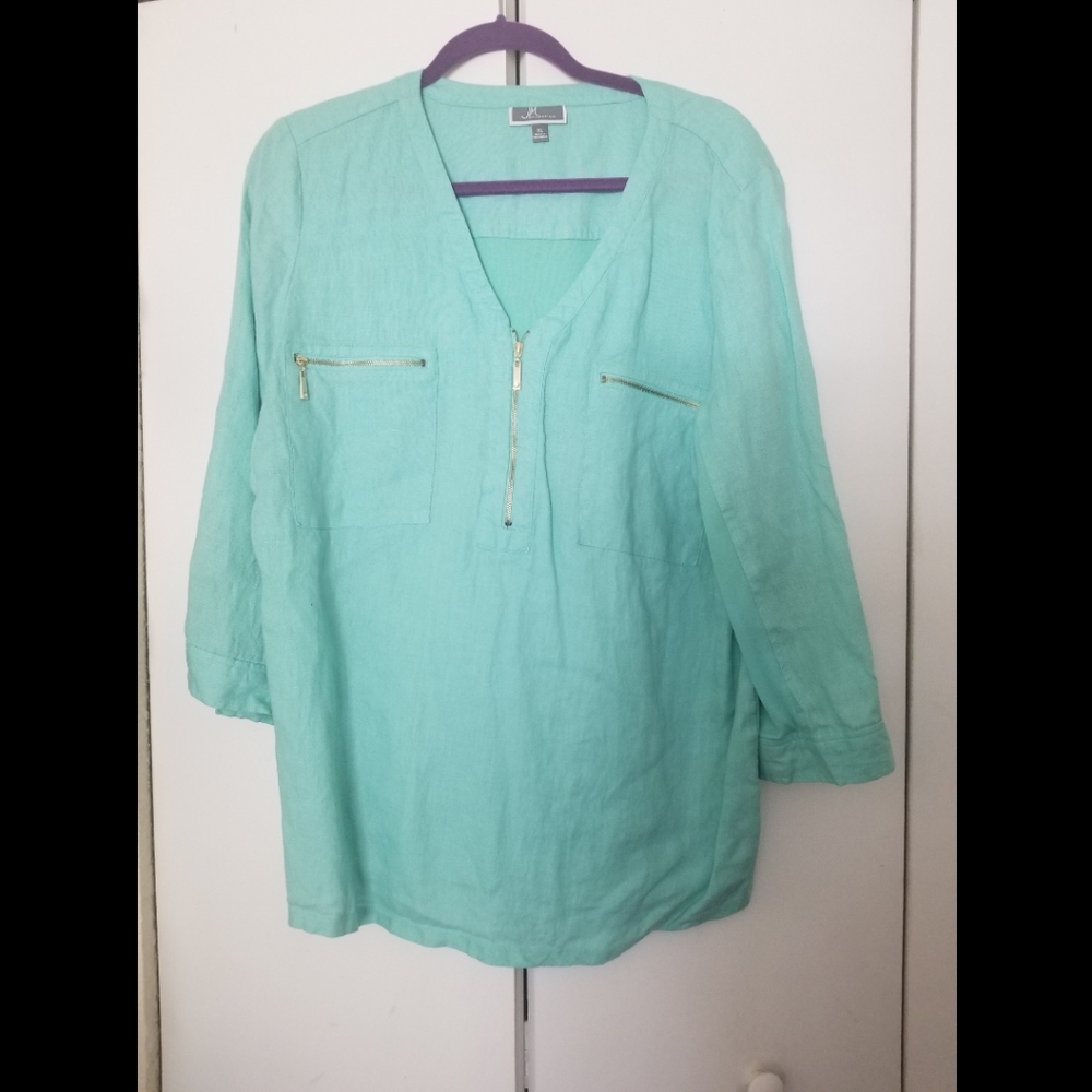 JM collection mint linen and cotton blouse XL